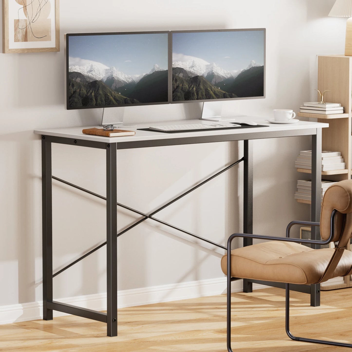 JHK Gaming Computer Desk With Wood Tabletop And Metal Frame