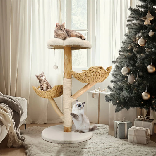 BINGOPAW Cat Furniture Climbing Tree Solid Wood Activity Center Scratching Post