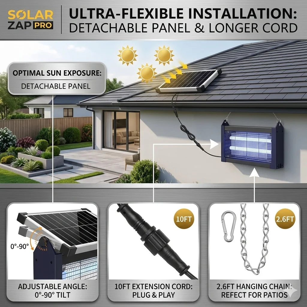 Outdoor Solar Bug Zapper Cordless 4500V Waterproof Mosquito Killer Patio