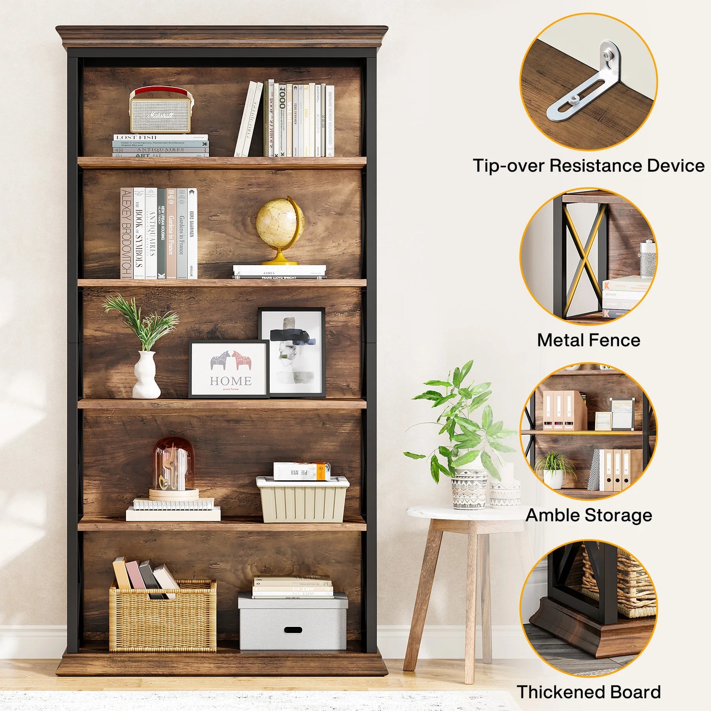 Tribesigns 6 Tier Bookcase Industrial Wood Shelves