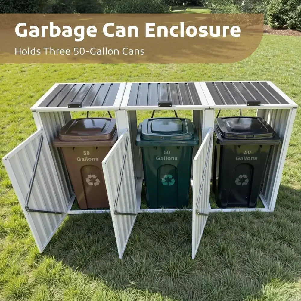 Outdoor Metal Trash Can Enclosure Shed Waterproof For Garden Backyard Poolside