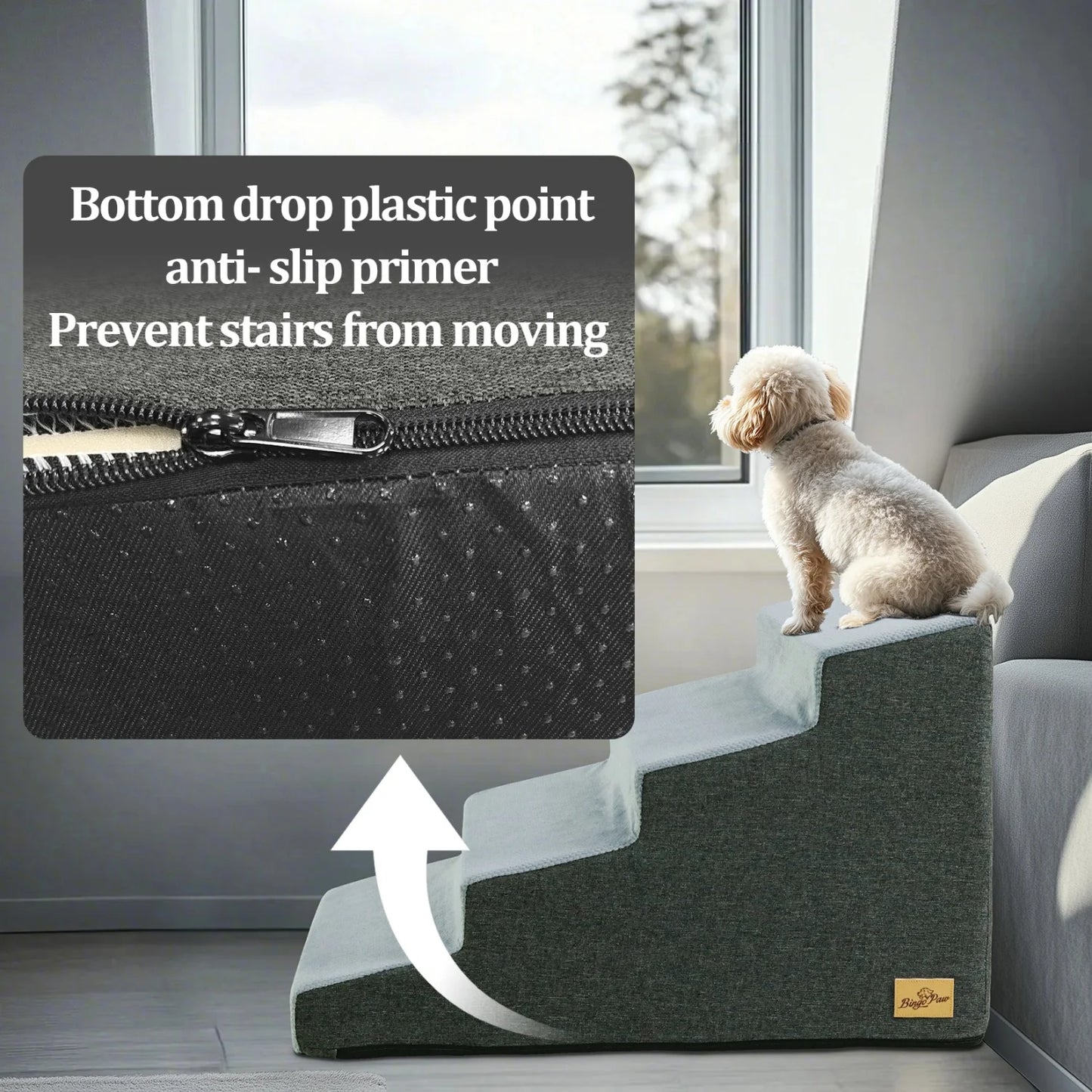 3/4 Steps Dog Stairs Ramp With Washable Cover Non Slip For Small Dogs