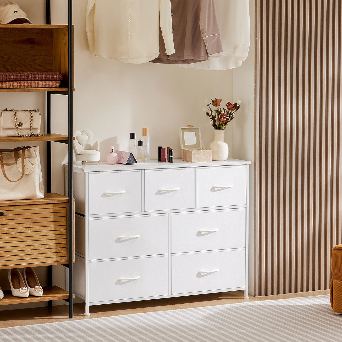 JHK Wardrobe Chest With Fabric Drawers For Bedroom Storage Cabinet