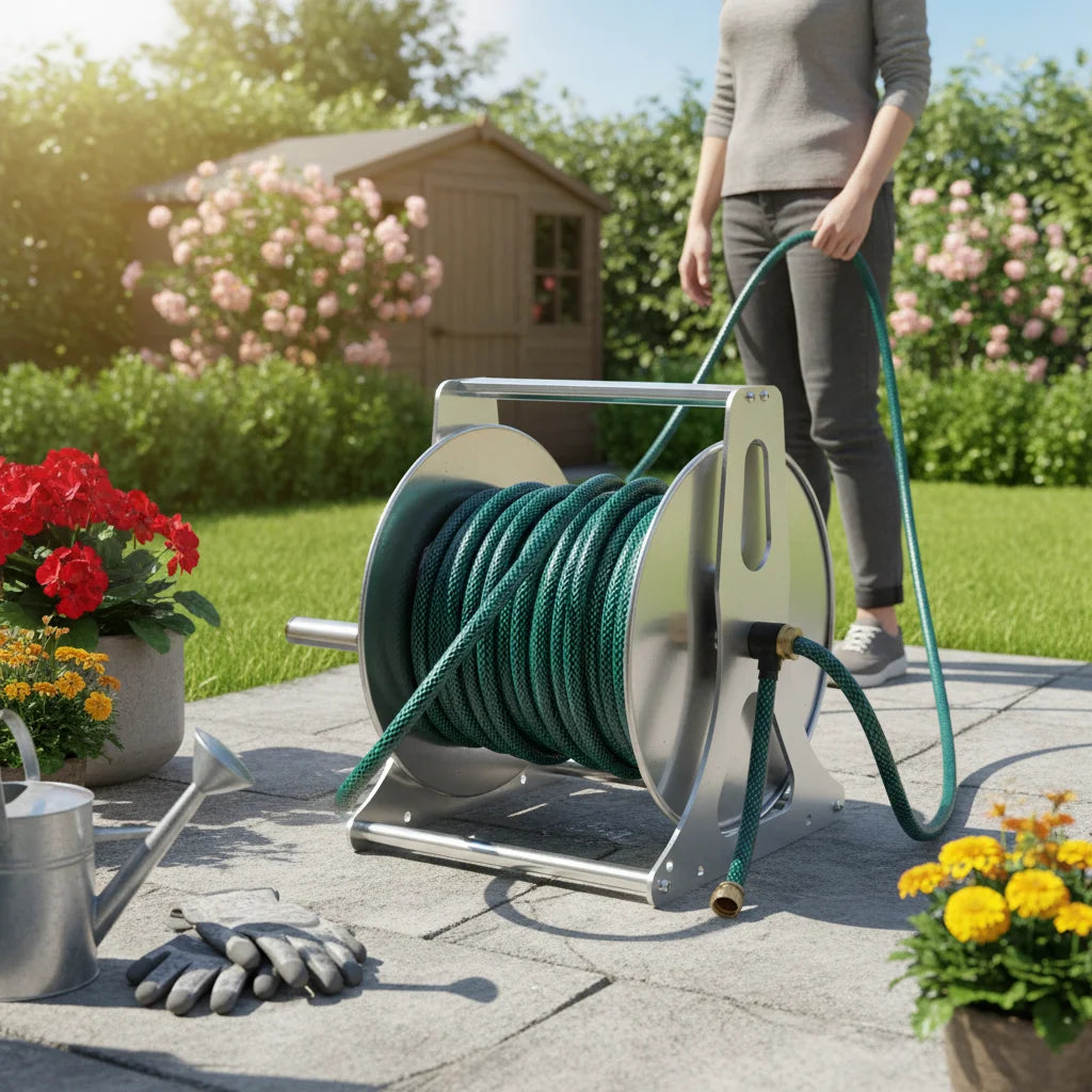 Heavy-Duty Water Hose Reel For Garden With Handle Fittings
