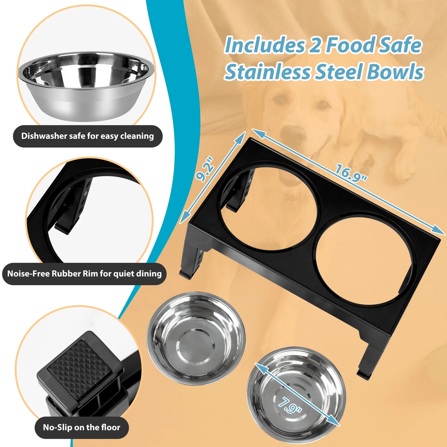 Elevated Dog Bowls With Two Stainless Steel Bowls And Stand
