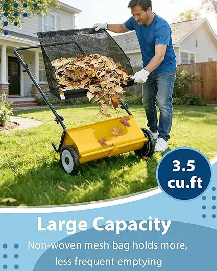Push Lawn Sweeper With Durable Steel Frame And Bag
