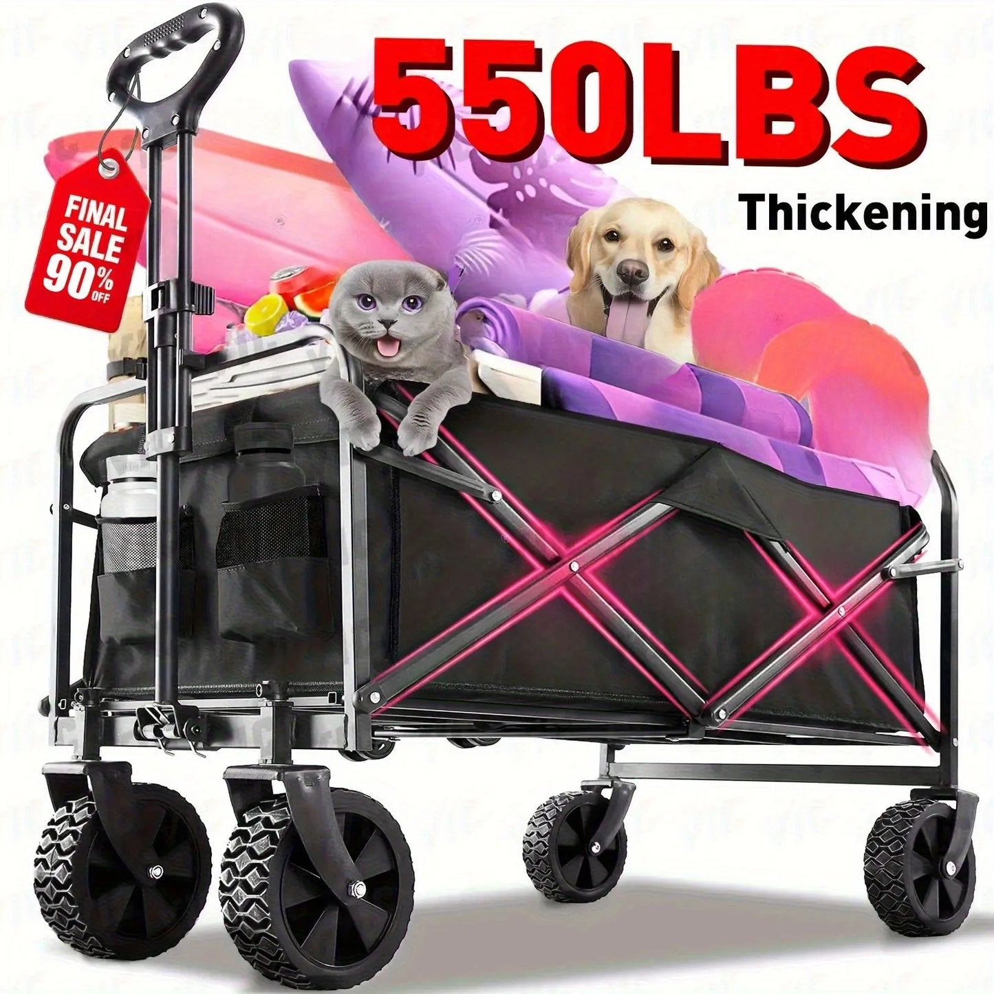 Collapsible Folding Beach Wagon Cart With All Terrain Wheels