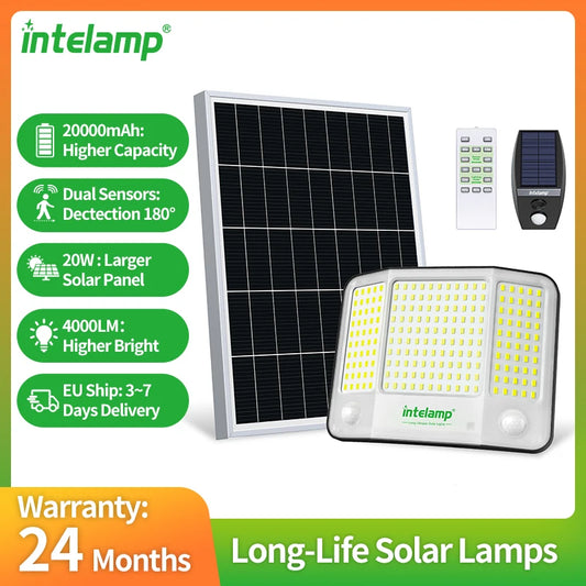 Intelamp 20000mAh Outdoor Solar Floodlight With Dual Motion Sensors