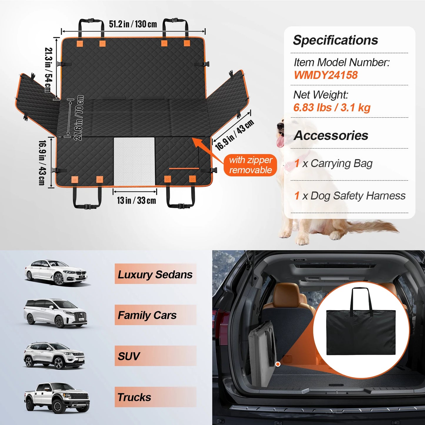 SucceBuy Back Seat Extender Dog Car Seat Cover With Mesh Window Hammock