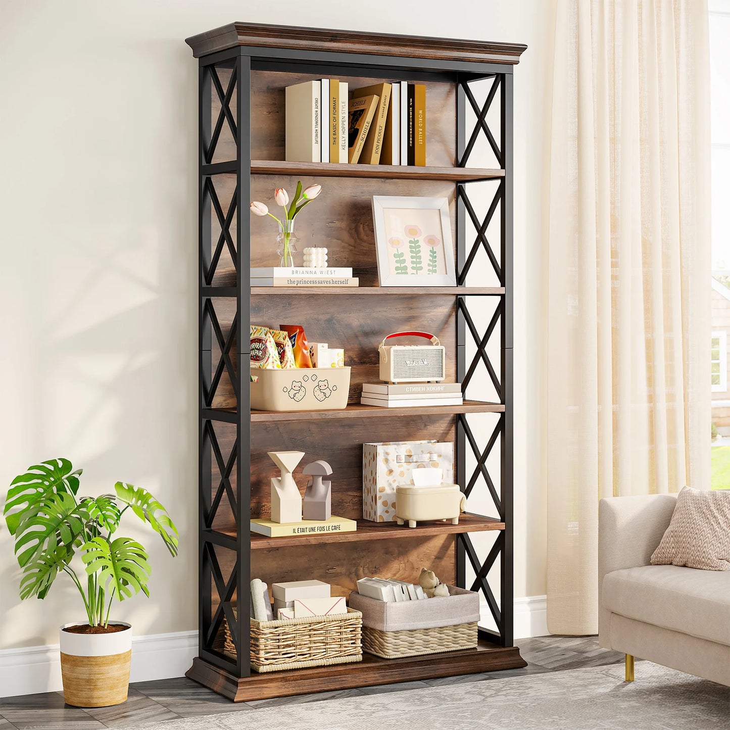 Tribesigns 6 Tier Bookcase Industrial Wood Shelves