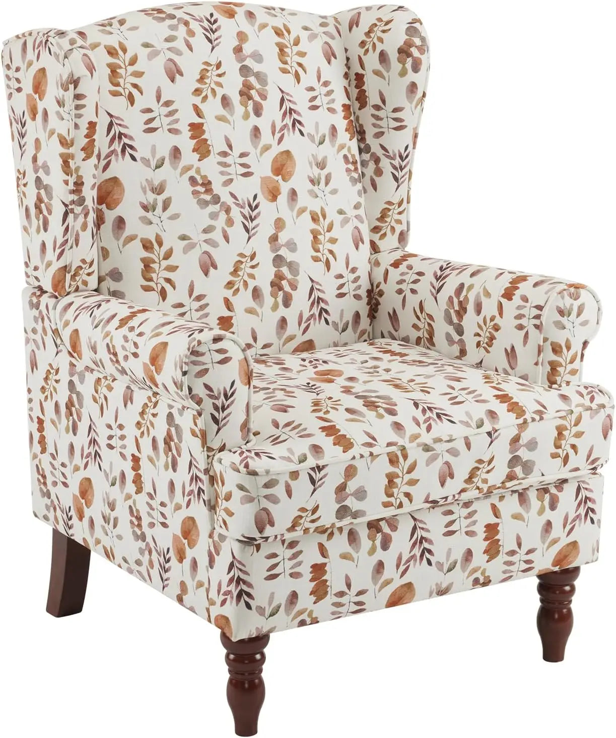 Floral Accent Chair High Back Upholstered Armchair With Solid Legs