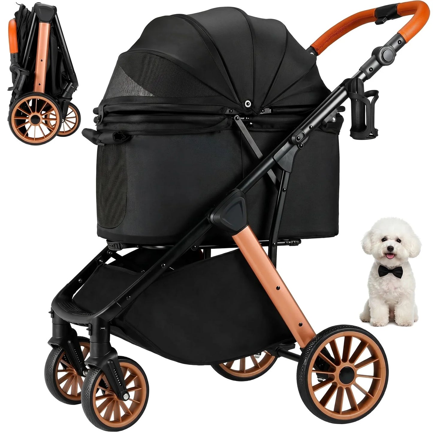 Foldable Pet Stroller All Terrain For Medium Dogs And Cats