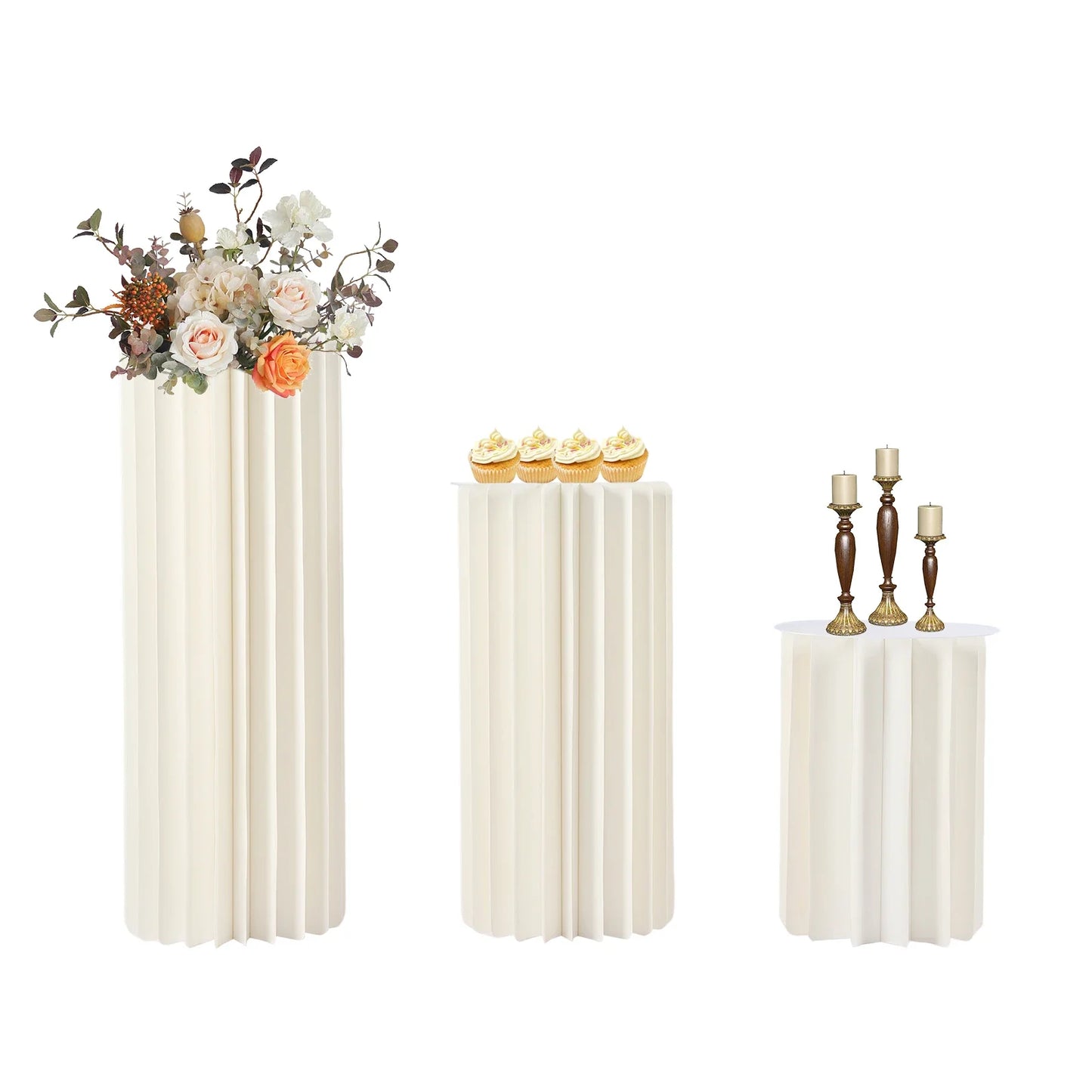 Three Piece Wedding Flower Stand Set Cylinder Foldable Cardboard Centerpieces