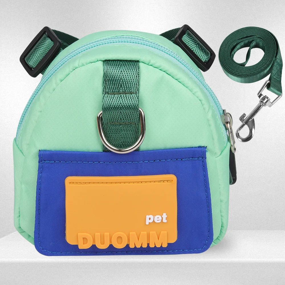 Adjustable Pet Backpack With Harness Leash Travel Treat Pouch