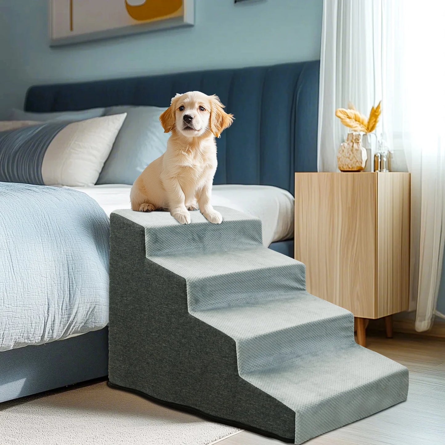 3/4 Steps Dog Stairs Ramp With Washable Cover Non Slip For Small Dogs