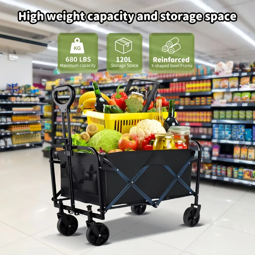 Heavy-Duty All-Terrain Folding Cart With Stainless Steel Frame For Camping