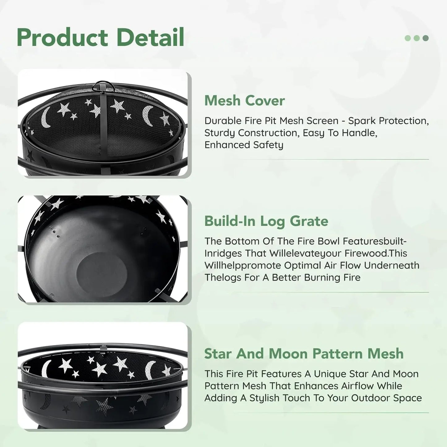 Round Fire Pit With Mesh Cover Star Moon Design Customized