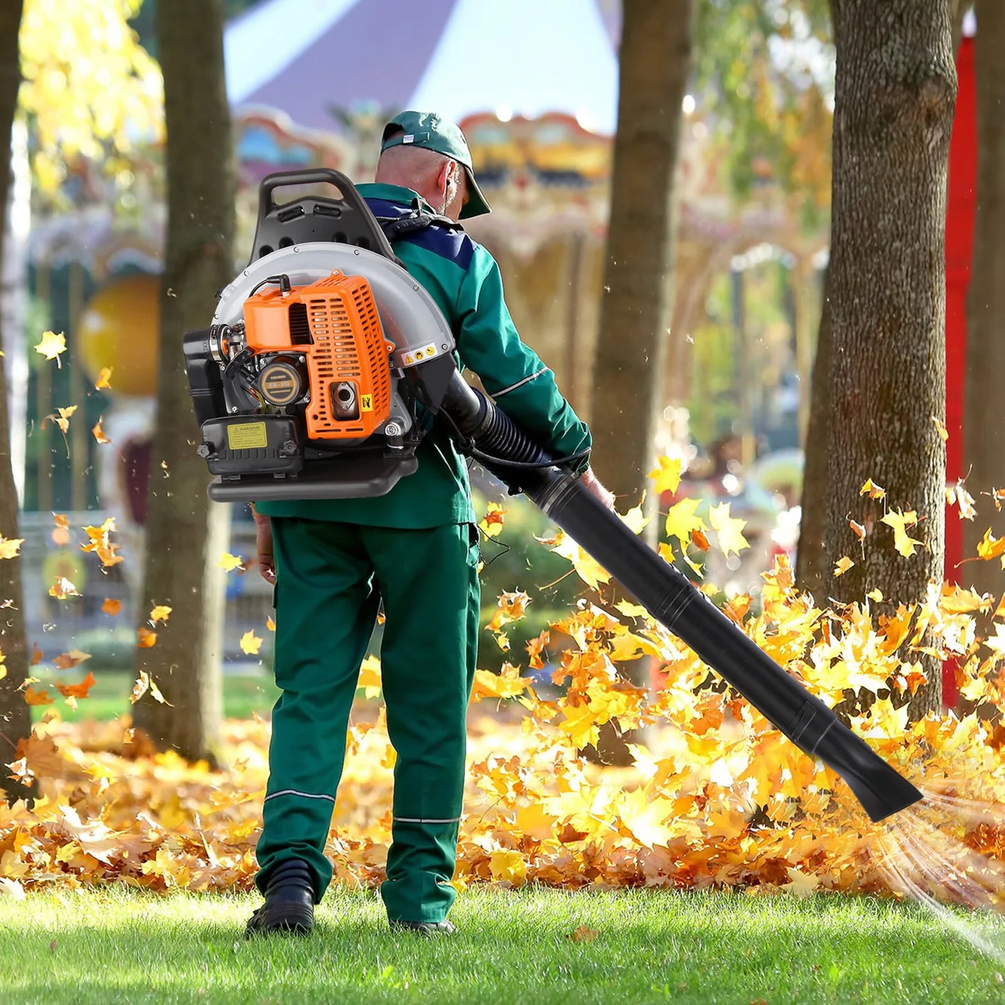 Bymaocar 63cc Gas Leaf Blower Backpack Adjustable Speed Yard Cleanup