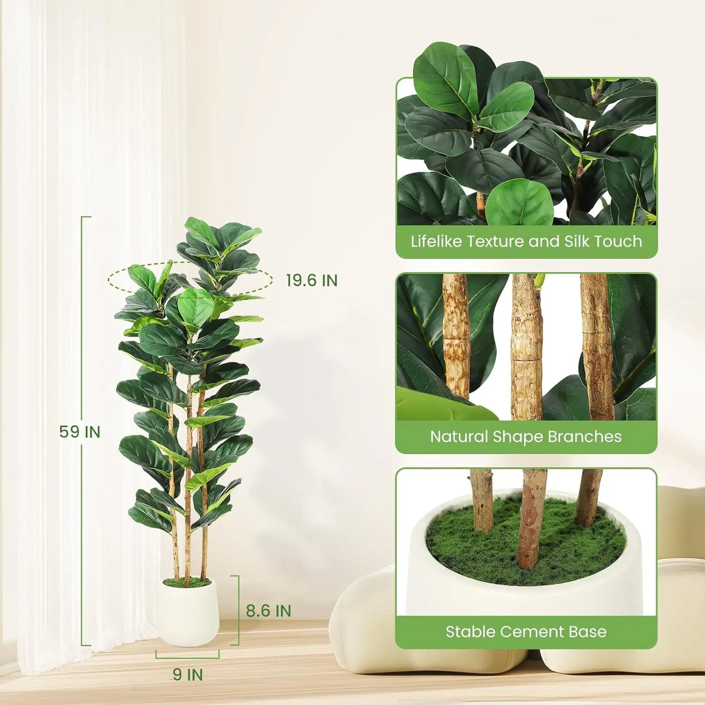 HiMISS Artificial Fiddle Leaf Fig Tree With Pot Decor Home