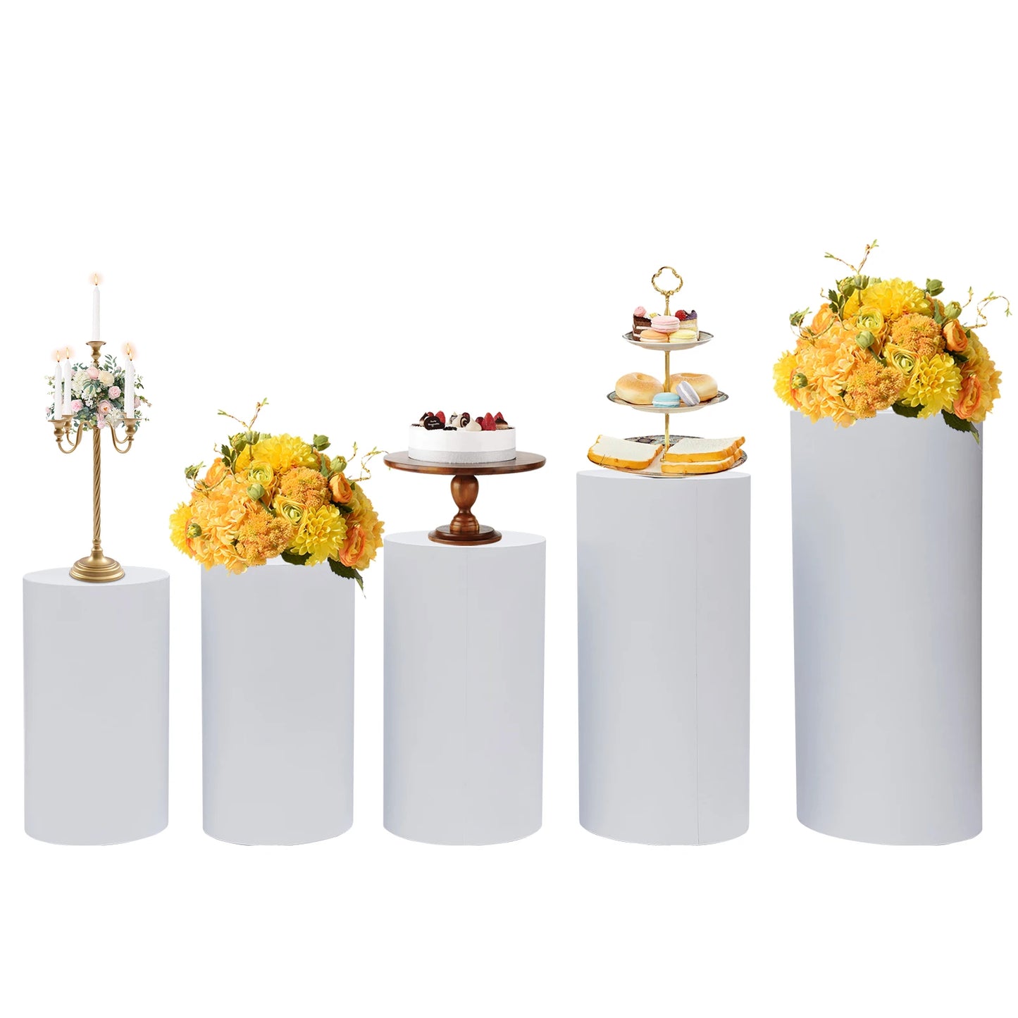 Round Cylinder Pedestal Stand Set 5 or 3 Pieces Freestanding Metal Cake Display