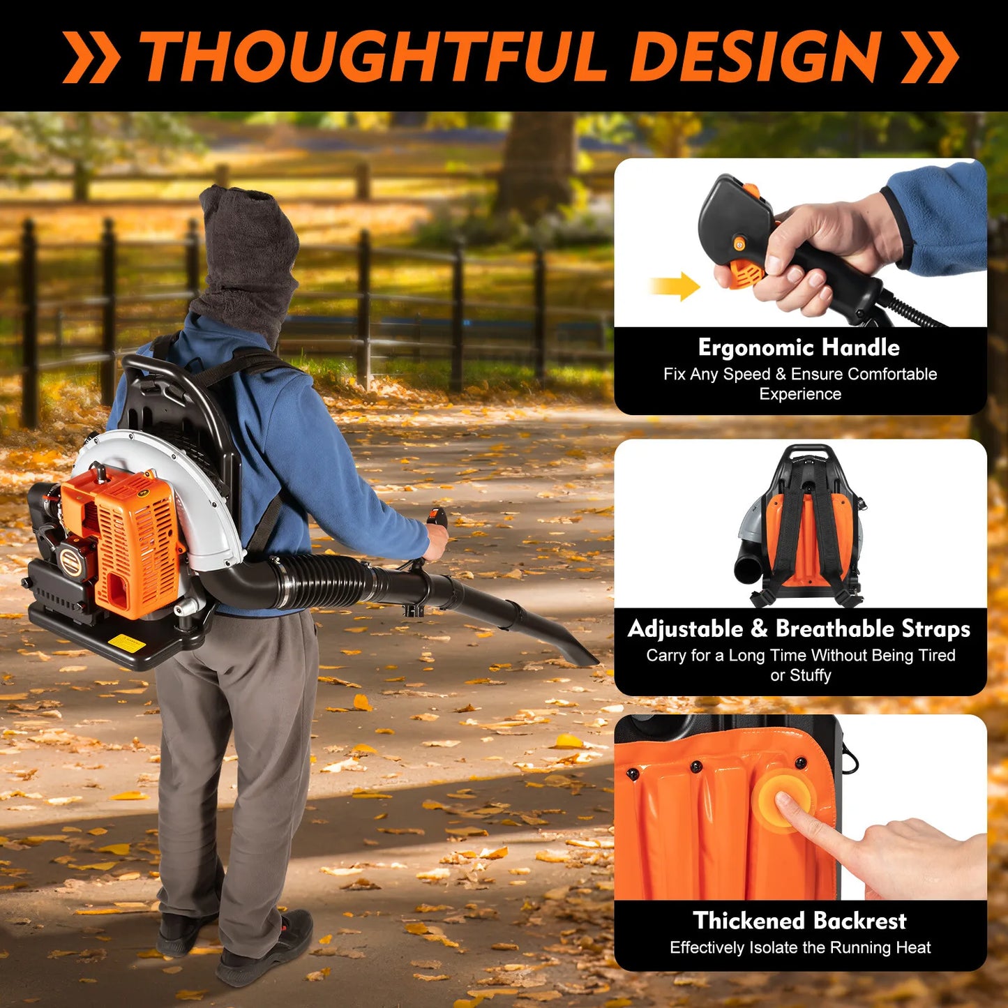 Bymaocar 63cc Gas Leaf Blower Backpack Adjustable Speed Yard Cleanup