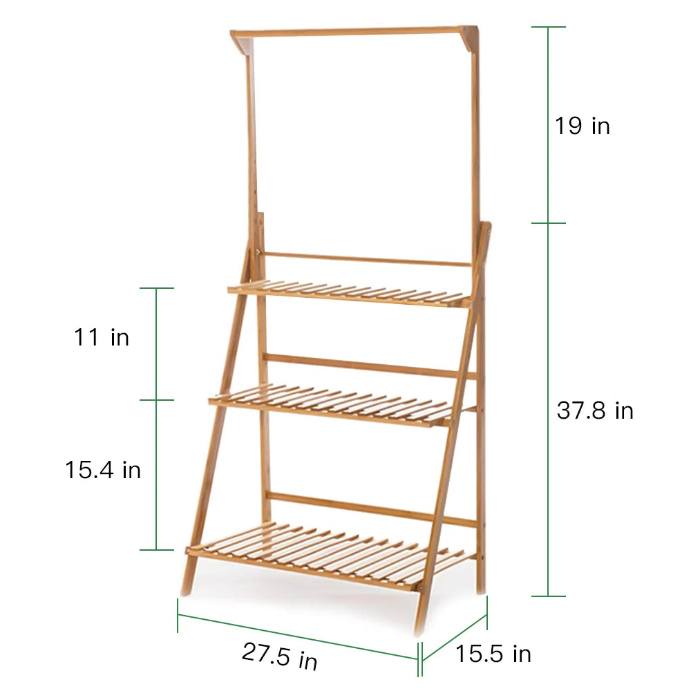Folding Bamboo Plant Stand 3 Tier Indoor Outdoor Pot Shelf