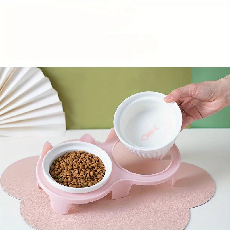 Cat Tilted Feeding Bowl With Anti Slip Stainless Steel Inner
