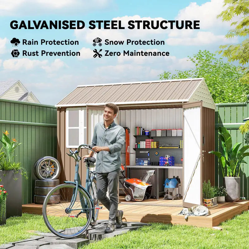 Metal Garden Storage Shed With Doors Window And Air Vents
