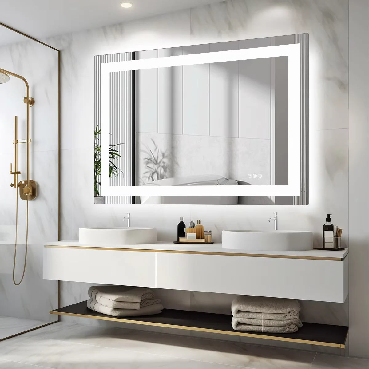 JHK LED Vanity Mirror With Memory Function Tempered Glass Backlit
