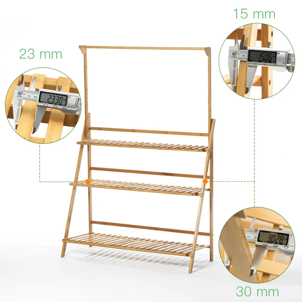 Folding Bamboo Plant Stand 3 Tier Indoor Outdoor Pot Shelf