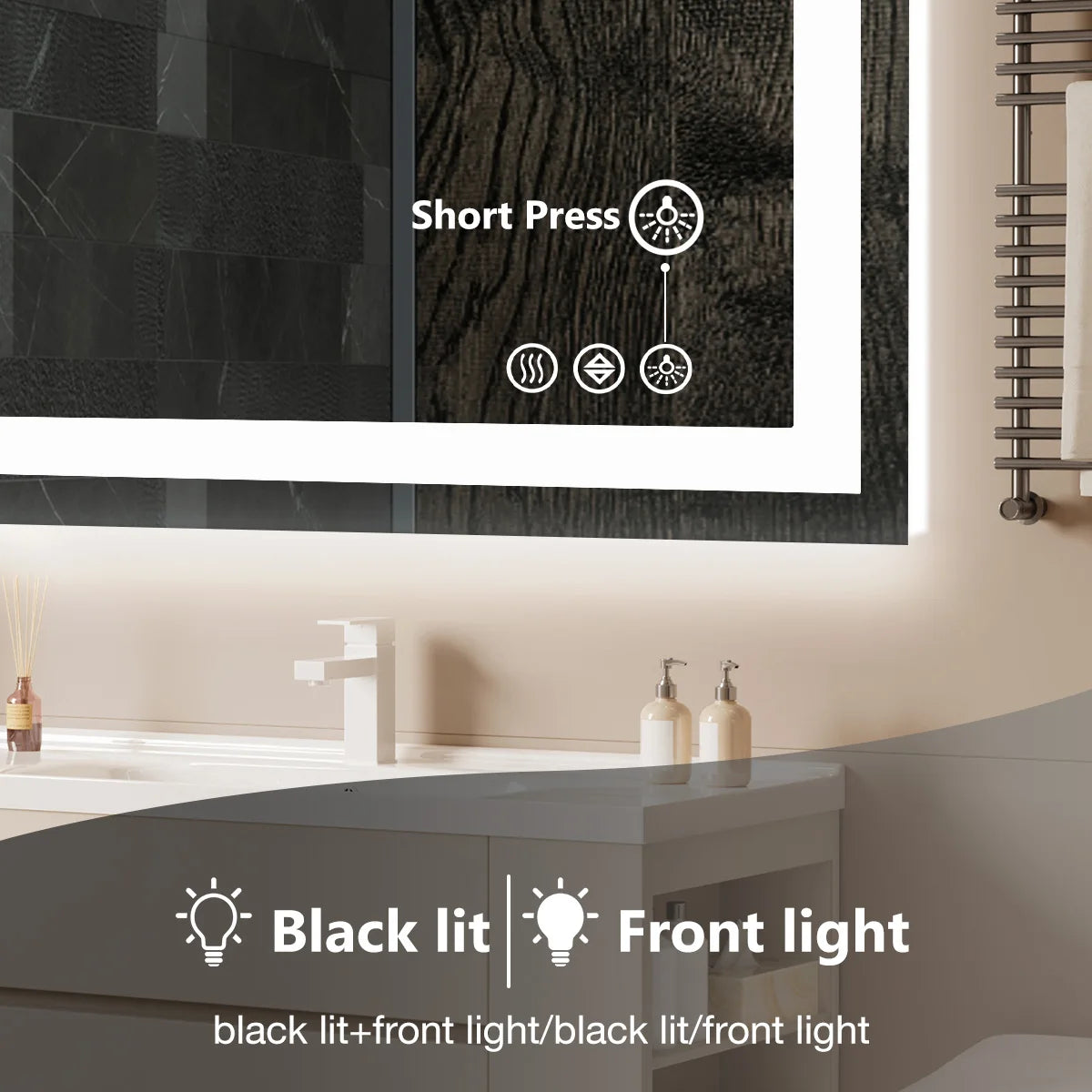 JHK LED Vanity Mirror With Memory Function Tempered Glass Backlit