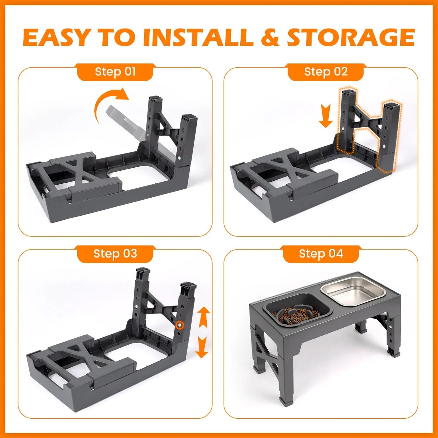 2 In 1 Elevated Slow Feeder Dog Bowls Non Slip Foldable Stand
