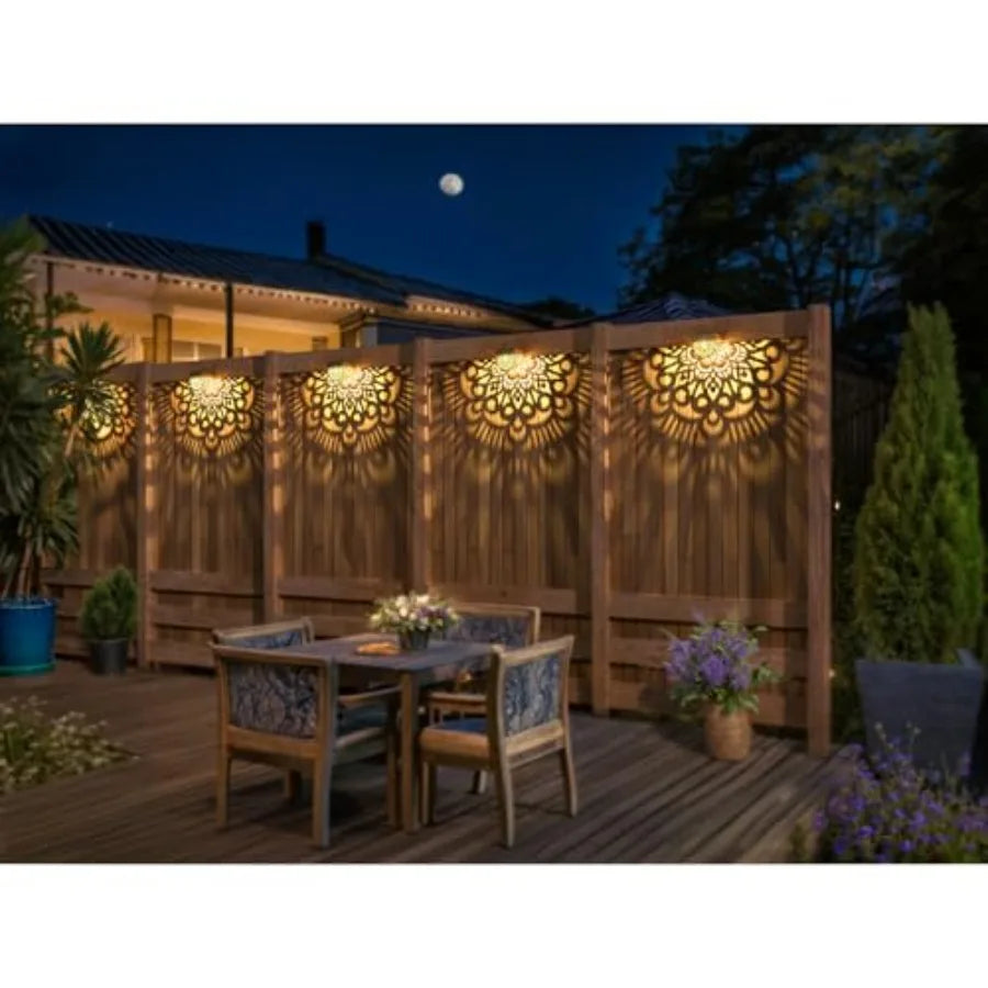 Solar Fence Lights Outdoor Wall Deck Step Lights Mandala Theme