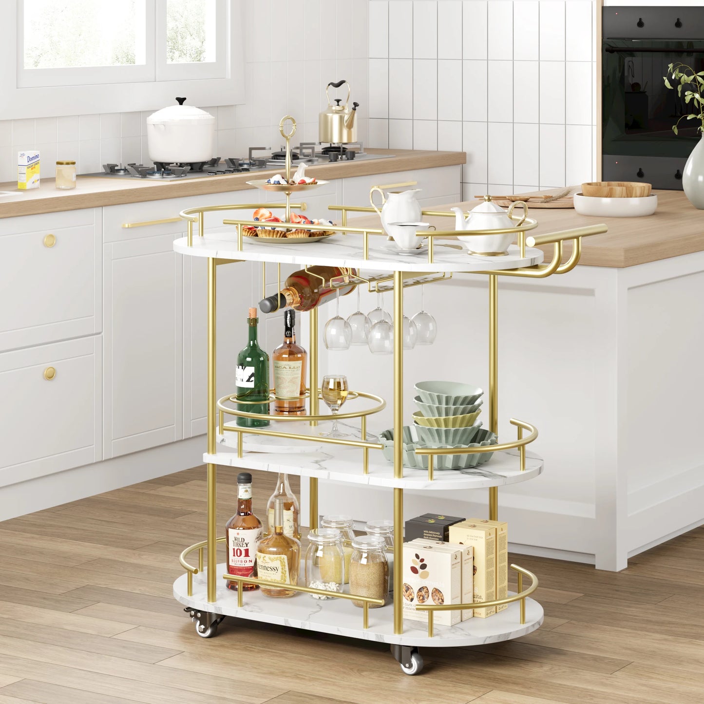 TWISTER.CK Cart On Wheels With 4-Tier Storage And Wine Rack