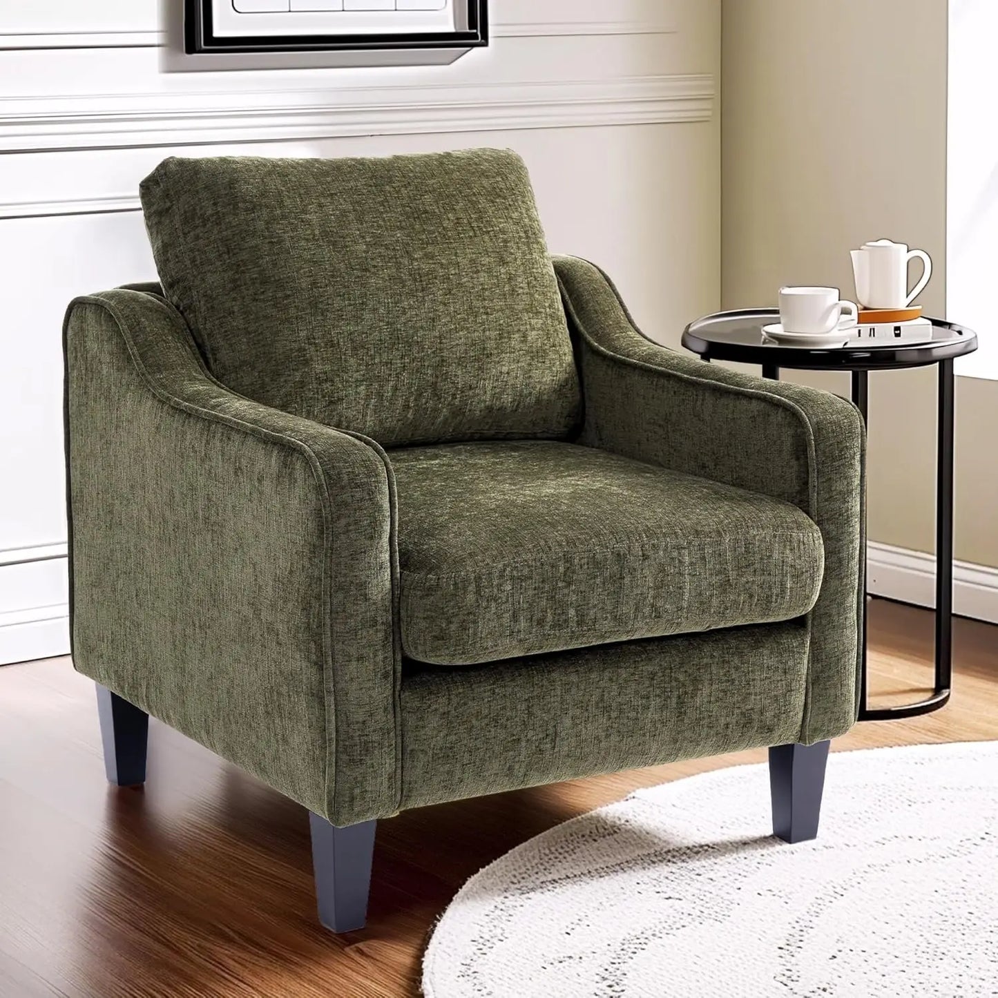 Chenille Upholstered Armchair Living Room Mid Century Modern