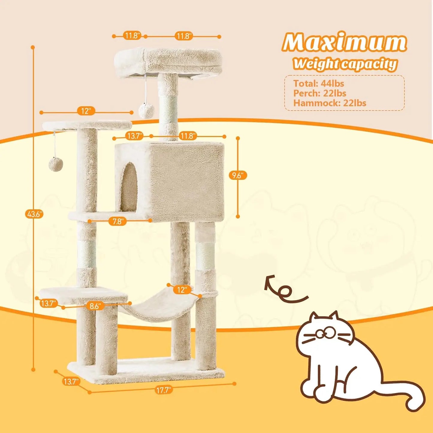 Cat Tree Tower Indoor Cats With Sisal Scratching Posts Hammock