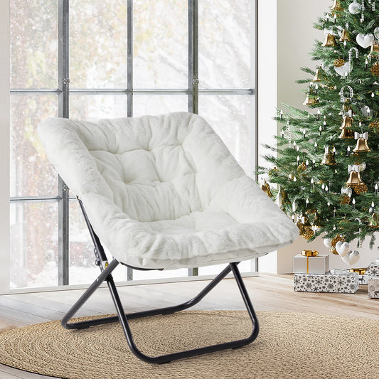 JHK Cozy Faux Fur Saucer Chair With Metal Frame Folding