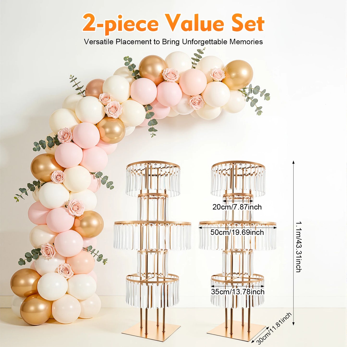 5-Tier Gold Wedding Flower Stand Crystal Style Floor Centerpiece