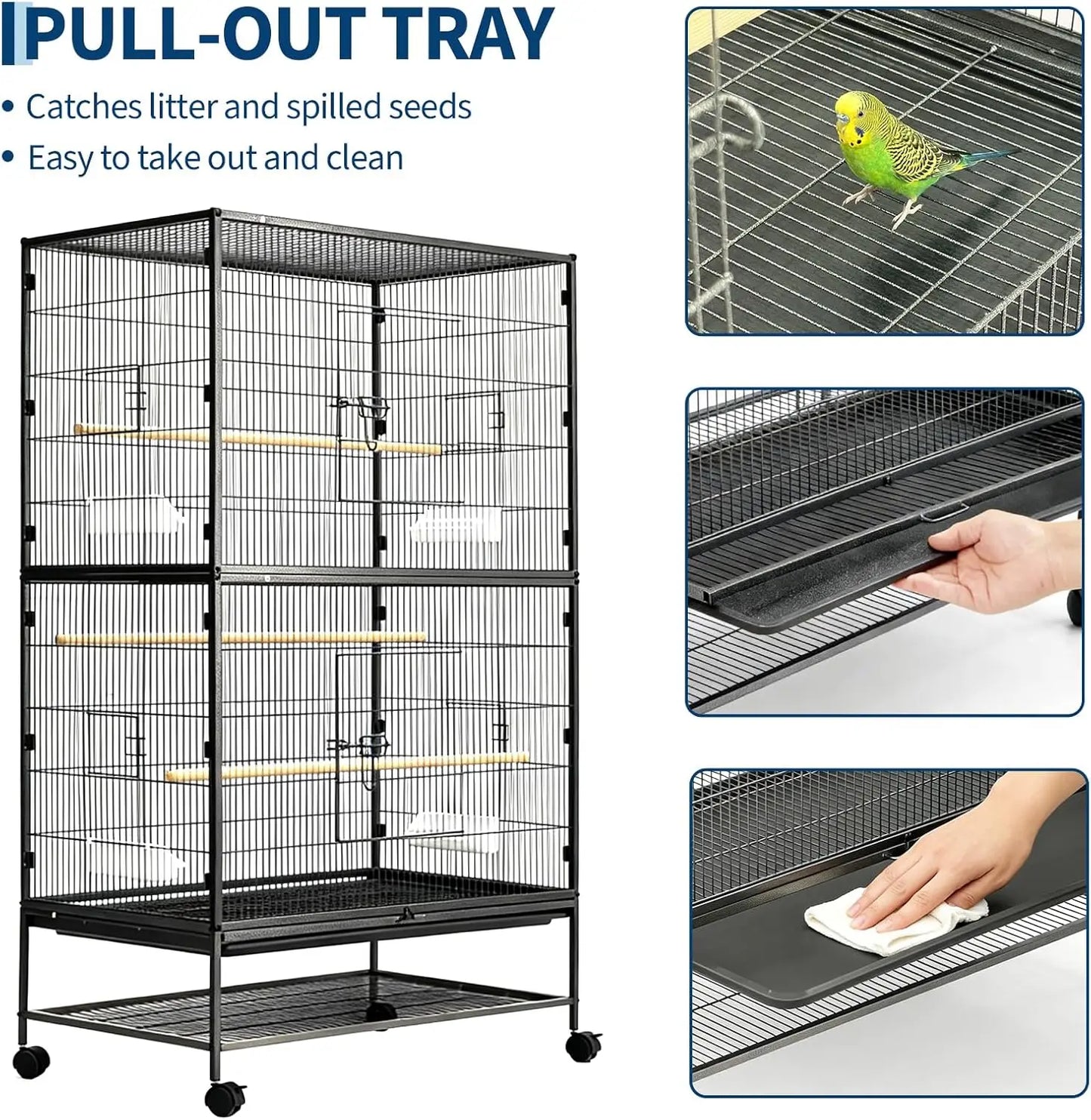 HiMISSCN Bird Cage With Rolling Stands And Feed Bowls