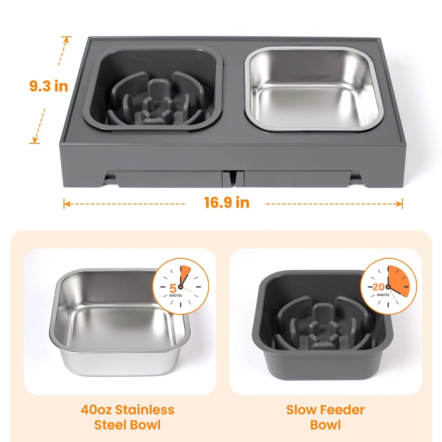 2 In 1 Elevated Slow Feeder Dog Bowls Non Slip Foldable Stand