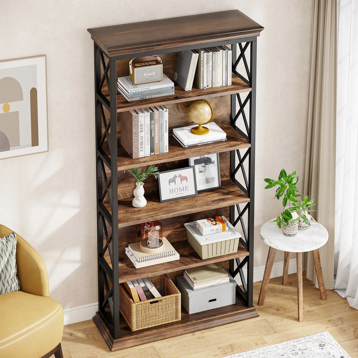 Tribesigns 6 Tier Bookcase Industrial Wood Shelves