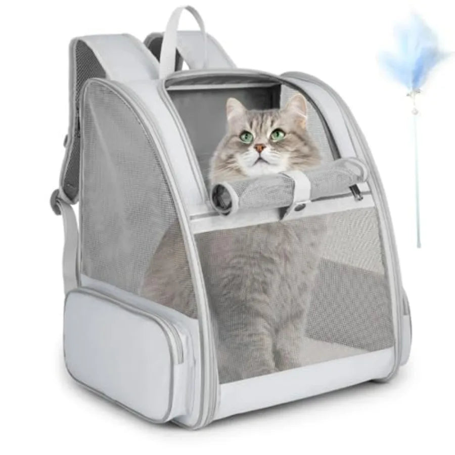 Cat Backpack Carrier With Kitten Wand Feather Toy For Pets