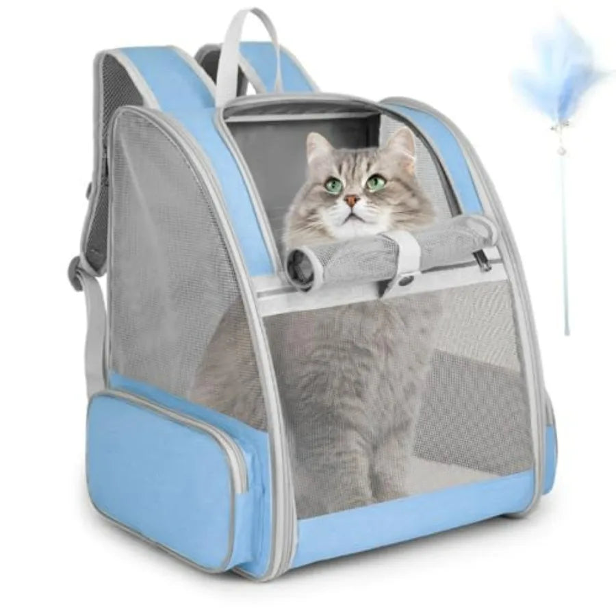 Cat Backpack Carrier With Kitten Wand Feather Toy For Pets