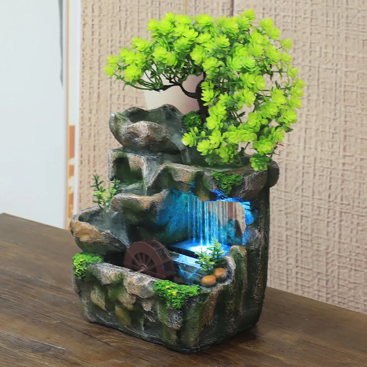 Indoor Water Fountain Led Lights Desktop Water Feature Zen Decor