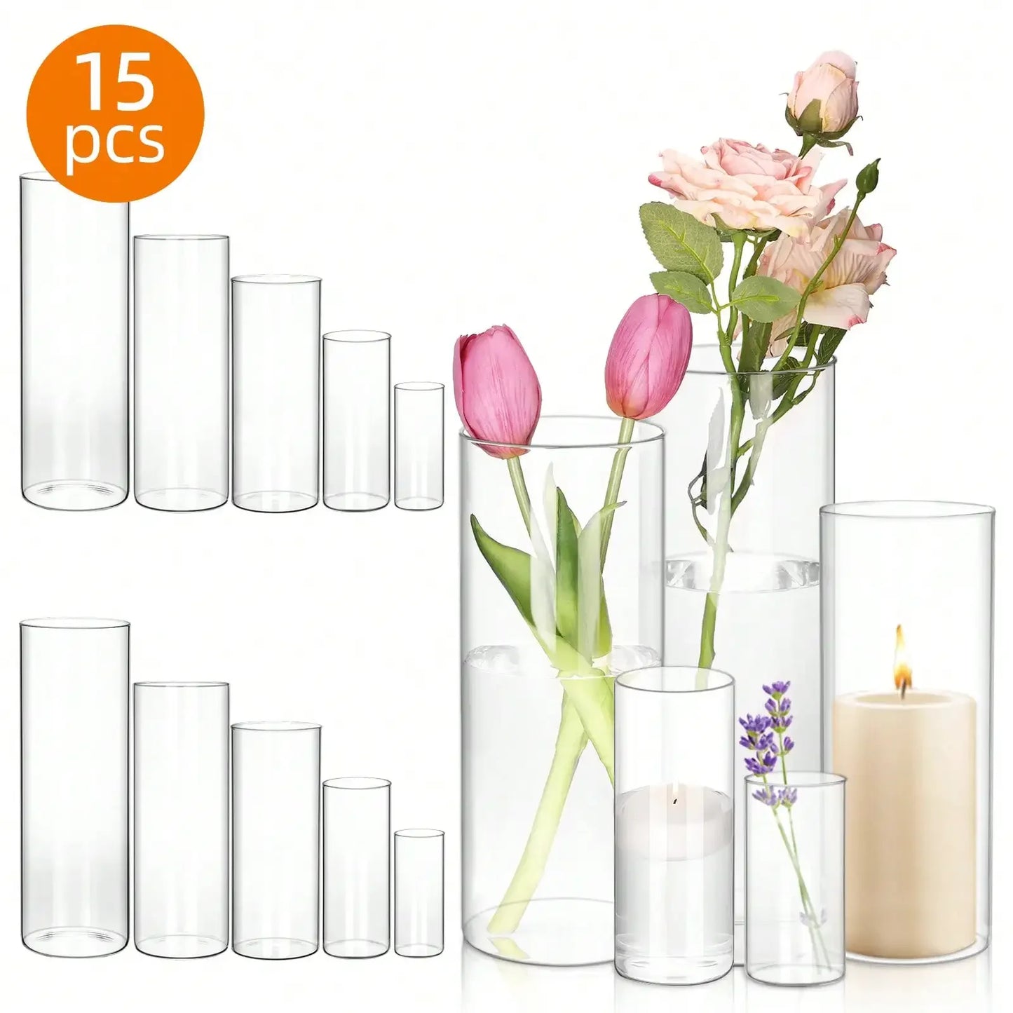 Clear Glass Cylinder Vase Set For Weddings And Centerpieces