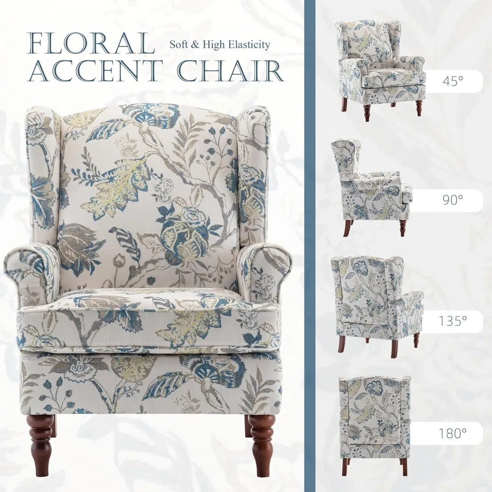 Floral Accent Chair High Back Upholstered Armchair With Solid Legs