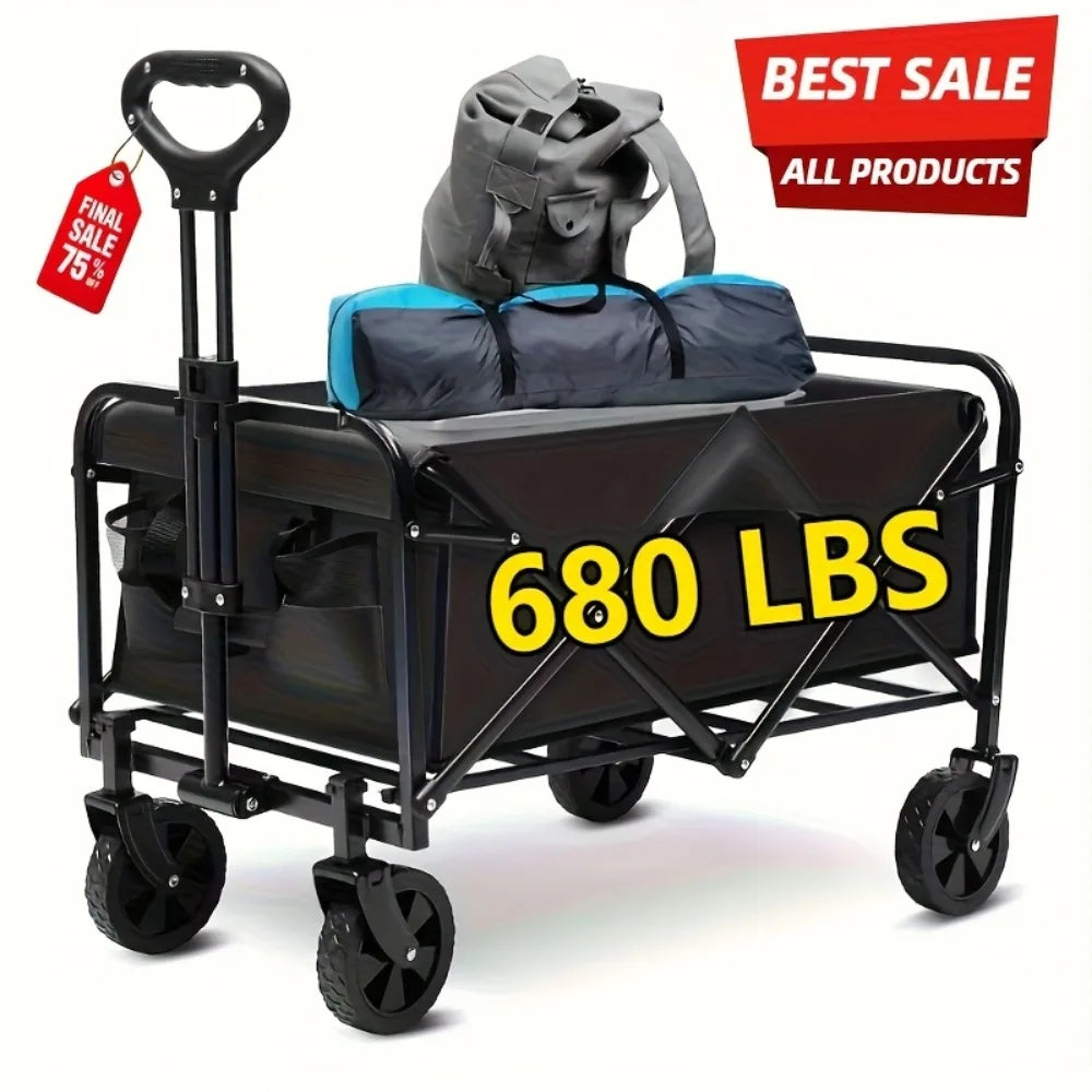 Heavy-Duty All-Terrain Folding Cart With Stainless Steel Frame For Camping
