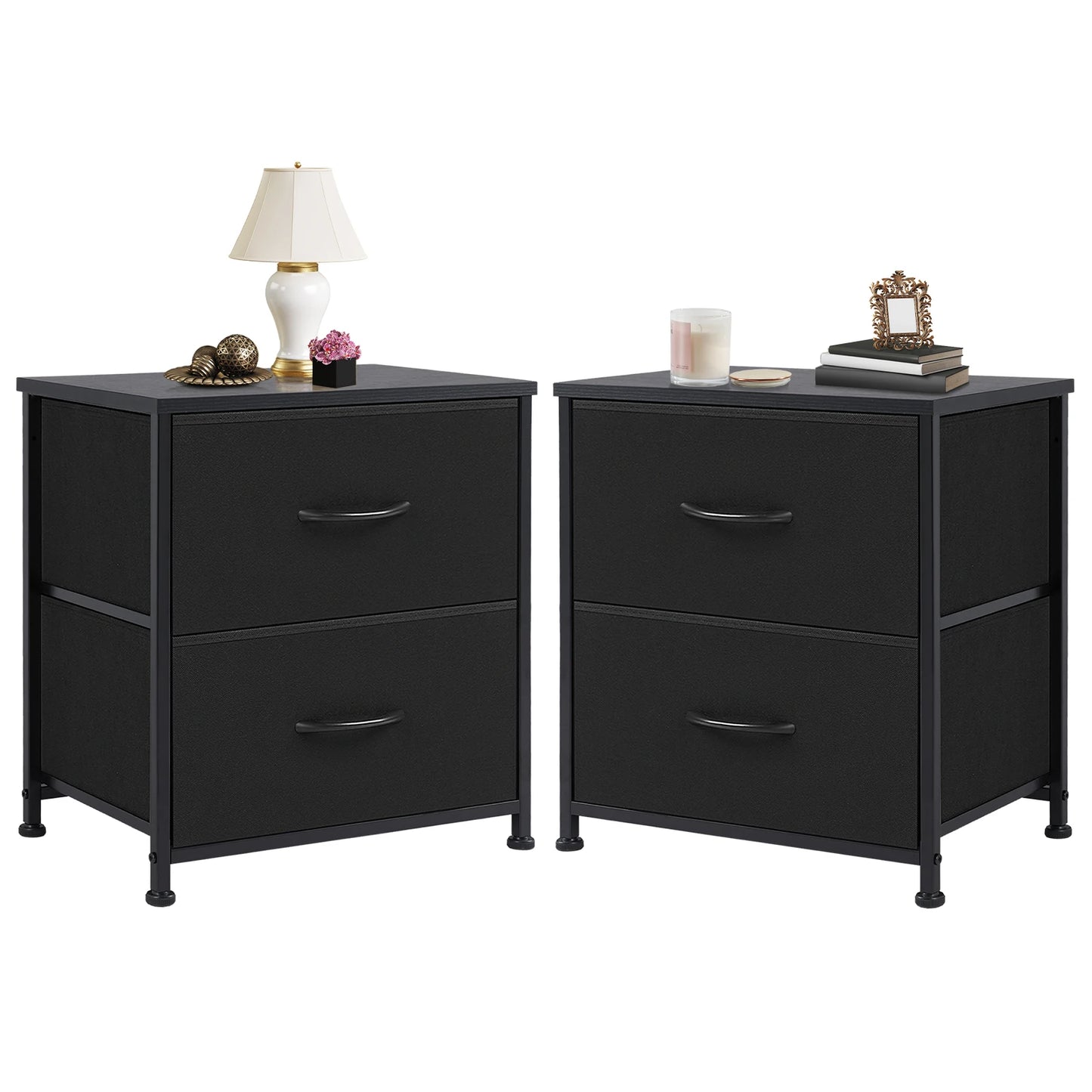 JHK Nightstand Bedside Storage Cabinet With Fabric Drawers