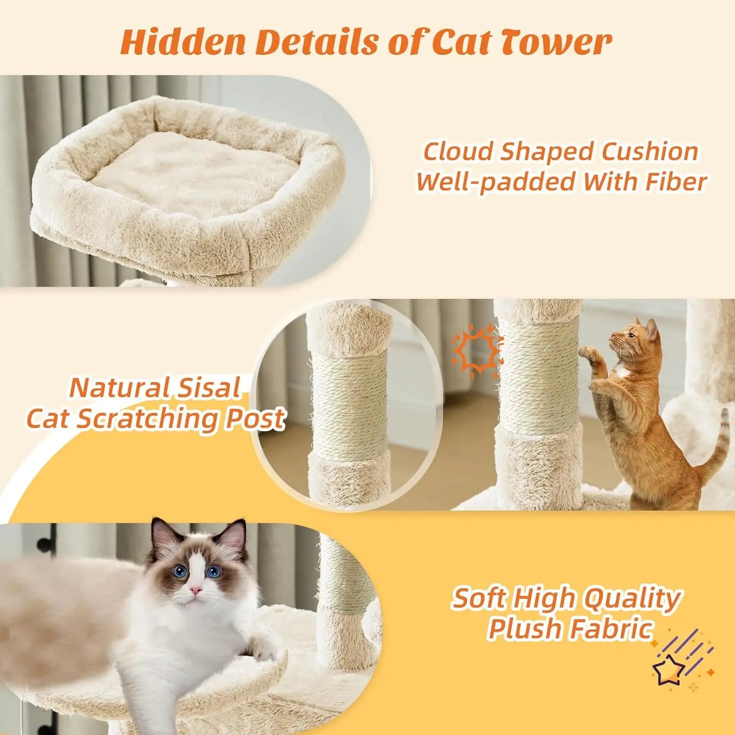 Cat Tree Tower Indoor Cats With Sisal Scratching Posts Hammock