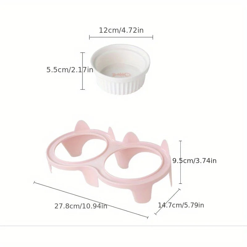 Cat Tilted Feeding Bowl With Anti Slip Stainless Steel Inner